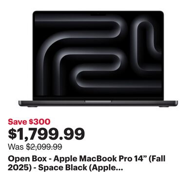 Open Box - Apple MacBook Pro 14" (Fall 2025) - Space Black (Apple M5 / 16GB RAM / 512GB SSD) - English