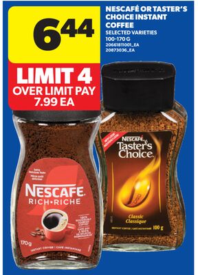 NESCAFÉ OR TASTER'S CHOICE INSTANT COFFEE, 100-170 G