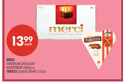 MERCI EUROPEAN CHOCOLATE ASSORTMENT (400g) or TURTLES CLASSIC HEART (167g)