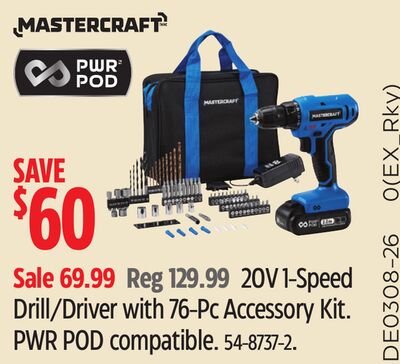 Mastercraft 20V 1-Speed Drill/Driver with 76-Pc Accessory Kit