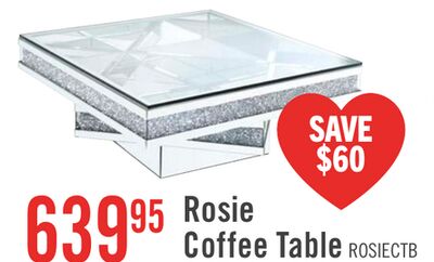 Rosie 39" Glam Mirror & Glass Top Coffee Table - Silver Metal with Diamond Look Legs