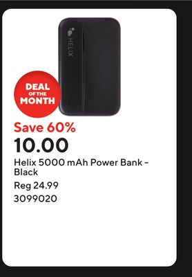 Helix 5000 mAh Power Bank - Black