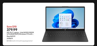 HP 15.6" Laptop - Intel N100/128GB UFS/4GB RAM/Windows 11 S with 1-year of Microsoft 365.