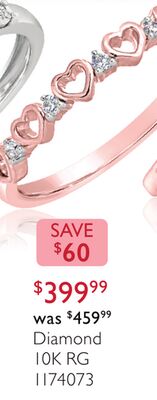 10K Rose Gold Diamond Heart Stackable Ring