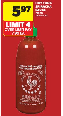 HUY FONG SRIRACHA SAUCE, 740 ML