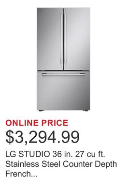 LG STUDIO 36 in. 27 cu ft. Stainless Steel Counter Depth French Door Refrigerator with Internal Water Dispenser