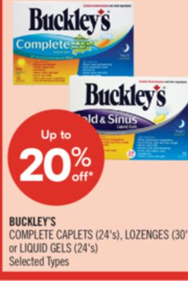 BUCKLEY'S COMPLETE CAPLETS (24's), LOZENGES (30's or LIQUID GELS (24's)