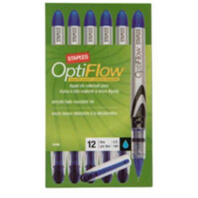 Staples OptiFlow Needle-Tip Rollerball Pens 0.5 mm Blue 12 Pack