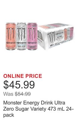 Monster Energy Drink Ultra Zero Sugar Variety 473 mL 24-pack