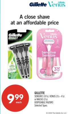 GILLETTE SENSOR2 (10's), VENUS (3's - 4's) or MACH3 (3's) DISPOSABLE RAZORS