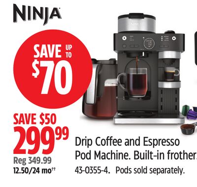 Drip Coffee and Espresso Pod Machine.Built-in frother.