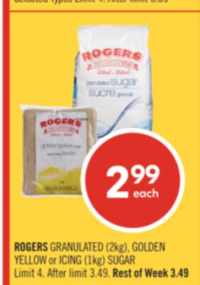ROGERS GRANULATED (2kg), GOLDEN YELLOW or ICING (1kg) SUGAR