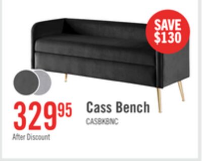 Cass 52" Bench - Black Velvet with Gold Legs