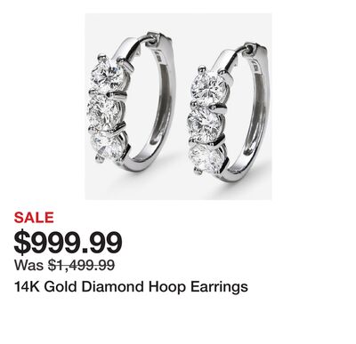 14K Gold Diamond Hoop Earrings
