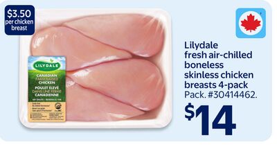 Lilydale fresh air-chilled boneless skinless chicken breasts 4-pack