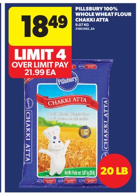 PILLSBURY 100% WHOLE WHEAT FLOUR CHAKKI ATTA, 9.07 KG, 20 LB