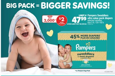 PAMPERS SWADDLERS ULTRA VALUE PACK DIAPERS, SIZE 2-8, 120-192'S