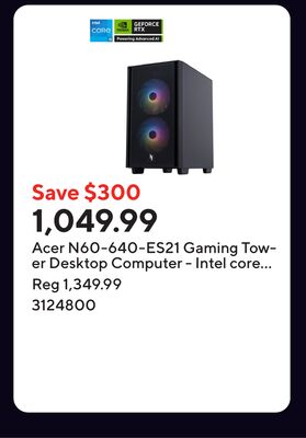 Acer N60-640-ES21 Gaming Tower Desktop Computer - Intel core i5-14400F - RTX 3050 - 500 GB SSD - 16 GB RAM - Windows 11 - Bilingual