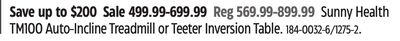 Sunny Health TM100 Auto-Incline Treadmill or Teeter Inversion Table