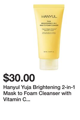 Hanyul Yuja Brightening 2-in-1 Mask to Foam Cleanser with Vitamin C + Niacinamide