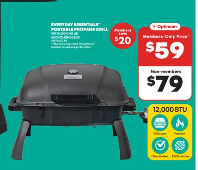 EVERYDAY ESSENTIALS™ PORTABLE PROPANE GRILL WITH LOCKING LID AND FOLDING LEGS