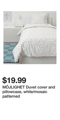 MÖJLIGHET Duvet cover and pillowcase, white/mosaic patterned