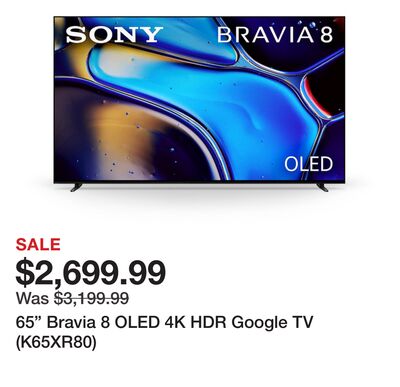 65" Bravia 8 OLED 4K HDR Google TV (K65XR80)