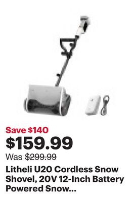 Litheli U20 Cordless Snow Shovel, 20V 12-Inch Battery Powered Snow Thrower – Lightweight Electric Snow Remover for Steps, Patios & Walkways