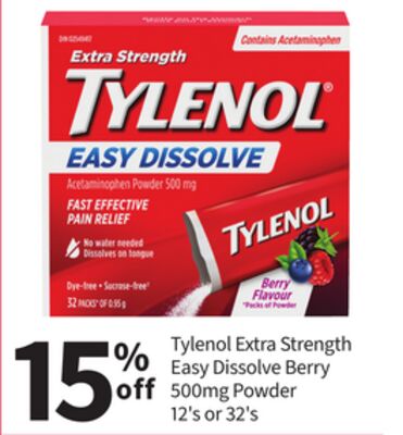 Tylenol Extra Strength Easy Dissolve Berry 500mg Powder