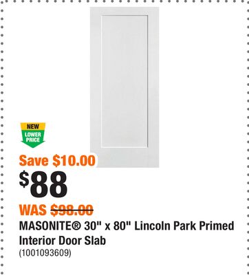 MASONITE® 30" x 80" Lincoln Park Primed Interior Door Slab