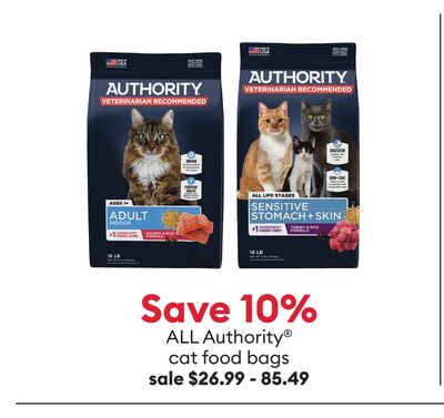 Save 10% ALL Authority® cat food bags