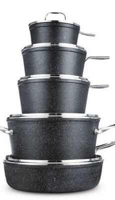 10-Pc Forged Non-Stick Cookset Scratch and wear-resistant surface.