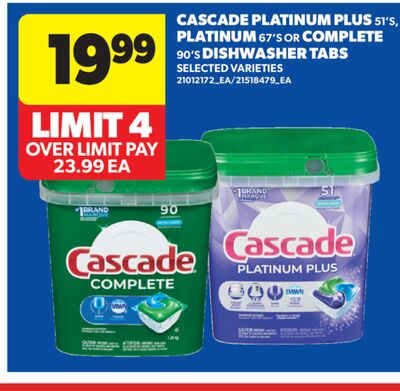 CASCADE PLATINUM PLUS, 51'S, PLATINUM, 67'S OR COMPLETE, 90'S DISHWASHER TABS