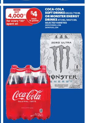 COCA-COLA SOFT DRINKS, 6X222/710 ML OR MONSTER ENERGY DRINKS, 473 ML/4X473 ML