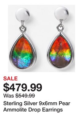 Sterling Silver 9x6mm Pear Ammolite Drop Earrings
