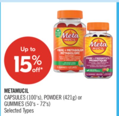 METAMUCIL CAPSULES (100's), POWDER (421g) or GUMMIES (50's - 72's)