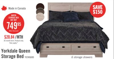 Yorkdale 6-Drawer Platform Bed with Headboard & Storage Frame, Made in Canada, White - Queen Size