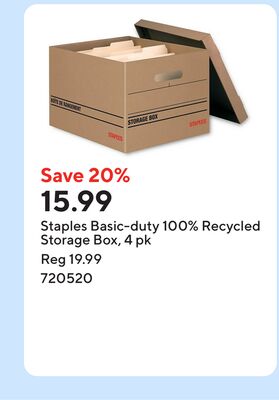 Staples Basic-duty 100% Recycled Storage Box, 4 pk