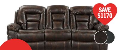 Leo 87.5" Leather-Look Fabric Reclining Sofa - Walnut Brown
