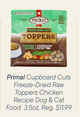 Primal Cupboard Cuts Freeze-Dried Raw Toppers Chicken Recipe Dog & Cat Food