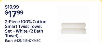 2-Piece 100% Cotton Smart Twist Towel Set – White (2 Bath Towel) 90x150 CM