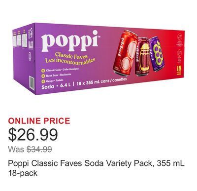 Poppi Classic Faves Soda Variety Pack, 355 mL 18-pack