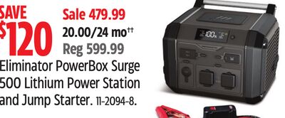 MotoMaster Eliminator PowerBox Surge 500 Lithium Power Station and Jump Starter.