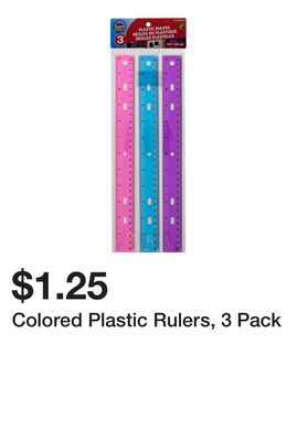 Colored Plastic Rulers, 3 Pack