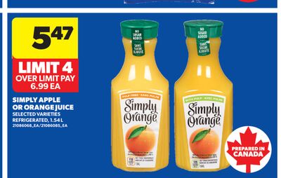 SIMPLY APPLE OR ORANGE JUICE, 1.54 L