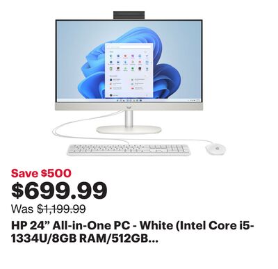 HP 24" All-in-One PC - White (Intel Core i5-1334U/8GB RAM/512GB SSD/Windows 11) - Only at Best Buy