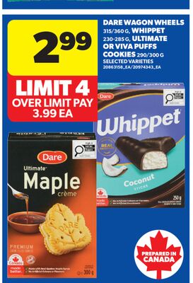 DARE WAGON WHEELS, 315/360 G, WHIPPET, 230-285 G, ULTIMATE OR VIVA PUFFS COOKIES, 290/300 G