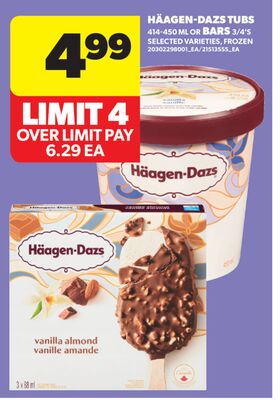 HÄAGEN-DAZS TUBS, 414-450 ML OR BARS, 3/4'S