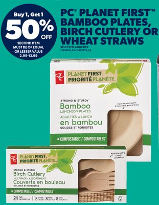 PC® PLANET FIRST™ BAMBOO PLATES, BIRCH CUTLERY OR WHEAT STRAWS