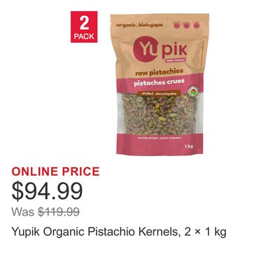 Yupik Organic Pistachio Kernels, 2 × 1 kg